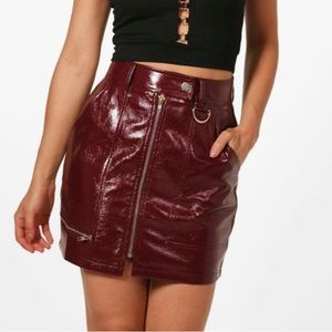 Vinyl Burgundy Zip Mini Skirt